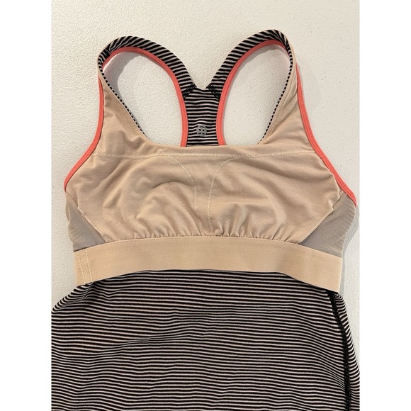 Lululemon Get Fit Keyhole Tank w/Shelf Bra Size 6 Black White Striped Coral Trim - Picture 4 of 7